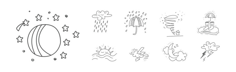 Weather Line Drawn Element and Sign Vector Set