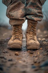 Military man's feet in combat boots