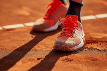 tennis shoes sliding on clay court - obrazy, fototapety, plakaty