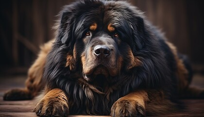 
Portrait of a powerful Tibetan mastiff,
Concept: large breeds of dogs, advertising of pet...