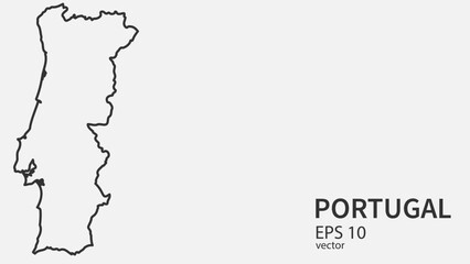 Vector line map of Portugal. Vector design isolated on white background.	

