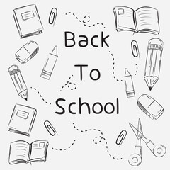back to school vector drawing with school tools around it
