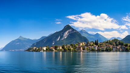 Panorama of the city Bellano lake Lecco - obrazy, fototapety, plakaty