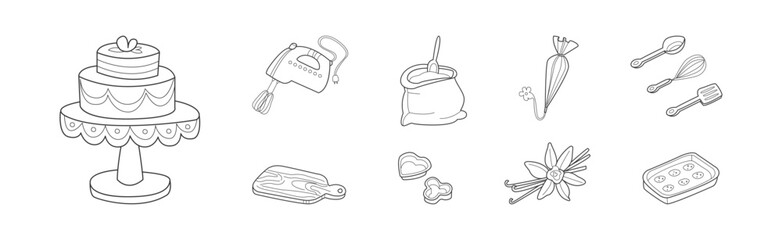 Baking Kitchen Object and Item Doodle Line Vector Set