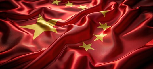 Obraz premium Chinese red flag with wrinkle, national China flag background, Generative Ai
