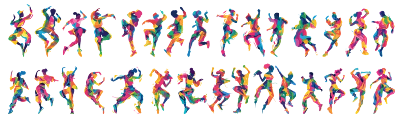 Deurstickers set of colorful people doing difference dance move. man woman flat illustration. isolated on transparent background. © Pandusaurus 