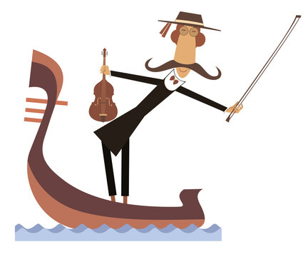 venetian gondolier playing violin on water