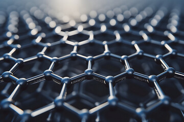 Hexagonal grid pattern of molecular structure of Graphene. Neural network generated image. Not...
