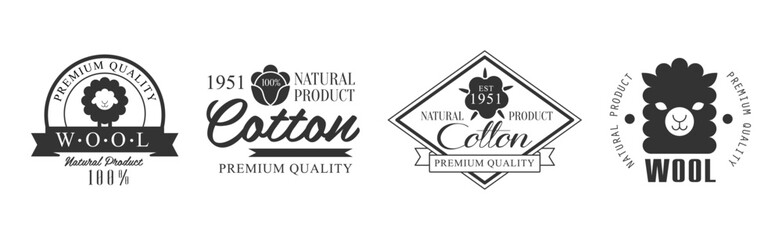 Cotton and Wool Black Label and Emblem Vector Set