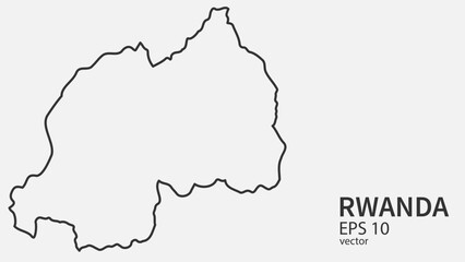 Vector line map of Rwanda. Vector design isolated on white background.	
