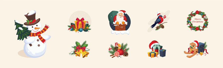 Christmas and Winter Holiday Bright Object and Symbol Vector Set