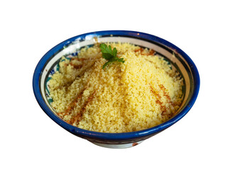 Moroccan Couscous Isolated in Bowl, Traditional Cuscus, Moroccan Bulgur, Healthy Arabic Food