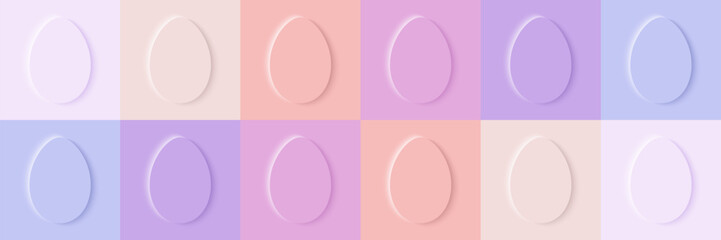 Minimalistic multicolored Easter background with Easter eggs. Easter poster, banner, cover design, background for promotions.
