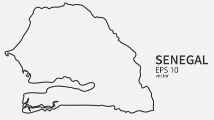 Vector line map of Senegal. Vector design isolated on white background.	
