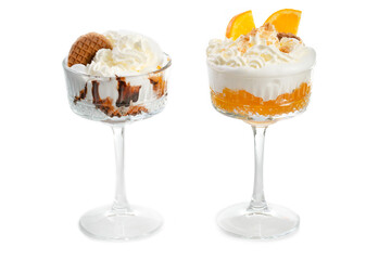 Sweet orange and chocolate desserts with whipped cream
