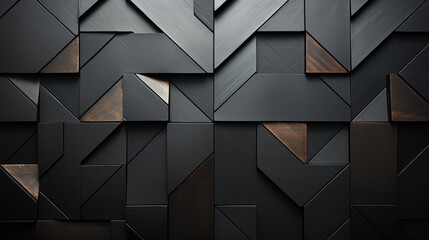 Luxury black geometric metal pattern. Futuristic exterior cladding. Dark hard plastic metallic...