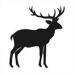 black silhouette of a Red_deer  with thick outline side view isolated