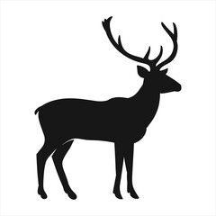 black silhouette of a Red_deer  with thick outline side view isolated
