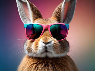 Portrait of a rabbit with sunglasses.