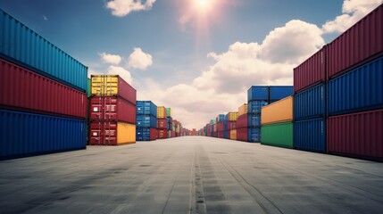 Transportation Logistics of international container cargo shipping. Neural network AI generated art - obrazy, fototapety, plakaty