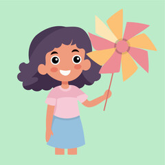 girl holding pinwheel vector illustration