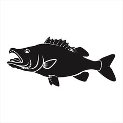 black silhouette of a  Largemouth bass  with thick outline side view isolated
