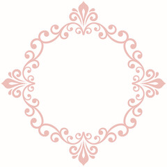 Elegant vintage pink ornament in classic style. Abstract traditional ornament with oriental elements. Classic vintage pattern