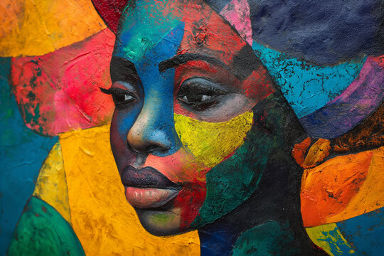 African woman, mixed arts, painted with Generative AI