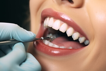 Close up of young girl having dental check up