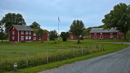 Obraz premium Historical buildings in Petter Dass Museum at Alstahaug in Norway, Europe 