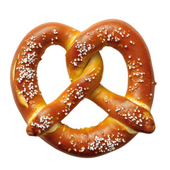 close-up of a golden brown, salted pretzel isolated on transparent or white background, png