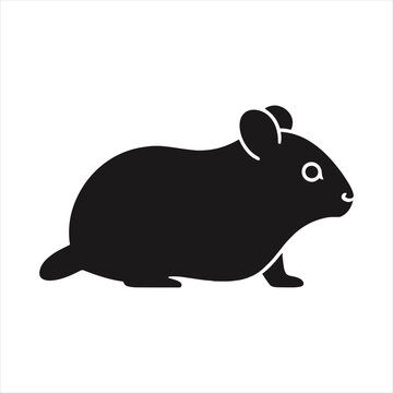 black silhouette of a Hamster  with thick outline side view isolated