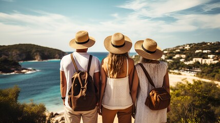 Friends standing in vacation with natural colors , standing, vacation, natural colors