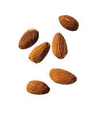 Almonds isolated on white background. Top view. Close up.