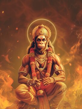 Hanuman Jayanti poster design background, realistic, HD, copy space - generative ai