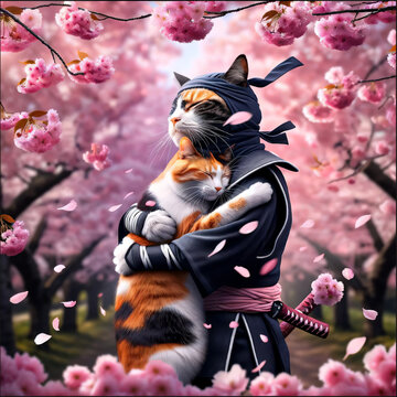 cat on the tree sakura