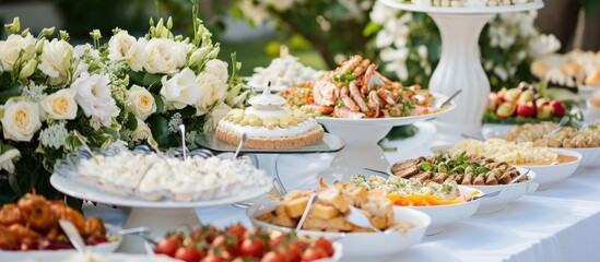 Obraz na płótnie Canvas White wedding food table.