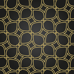 Fototapeta premium Seamless ornament in arabian style. Geometric abstract black and golden background. Grill with pattern for wallpapers and backgrounds