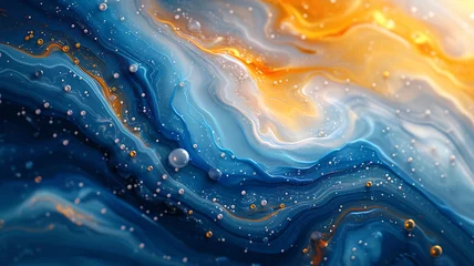 Poster abstract of a blue and yellow swirl pattern with bubbles, in the style of conceptual painting, delicate chromatics, fluid acrylics, white background © growth.ai