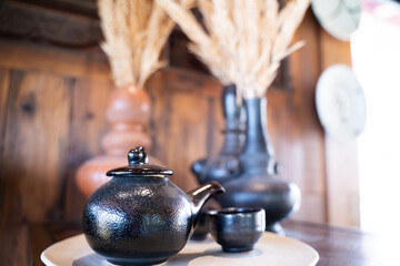 antique clay teapot placed on the tea table Traditional Chinese tea making