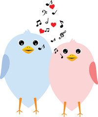 Illustration of birds singing a love song