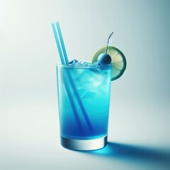 blue cocktail with ice in  glass
