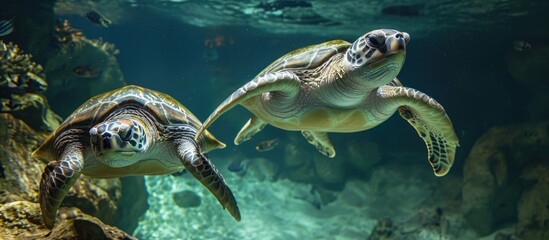 Fototapeta premium Sea turtles in Okinawa Churaumi Aquarium
