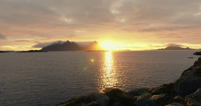 Lofoten Islands at Dusk: Aerial View Over Svolvaer Lighthouse