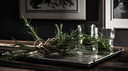 Rosemary sprigs elegantly tied with twine.