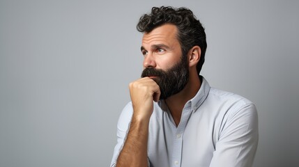 Person in a pensive pose in a plain background setting , person, pensive pose, plain background - obrazy, fototapety, plakaty