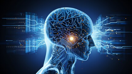 Human Brain Connected to a Computer , human brain, computer, technology