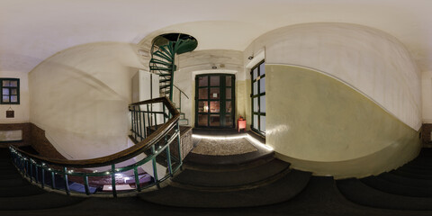 emergency and evacuation exit stair in up ladder in loft corridor in full seamless spherical hdri...