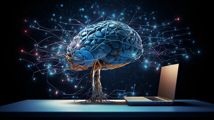 Human Brain Connected to a Computer , human brain, computer, technology