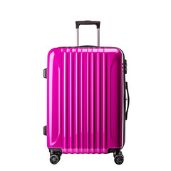 pink suitcases isolated on transparent background, Realistic luggage bag. Large suitcase with metal handle and wheels for vacation travel or business trip